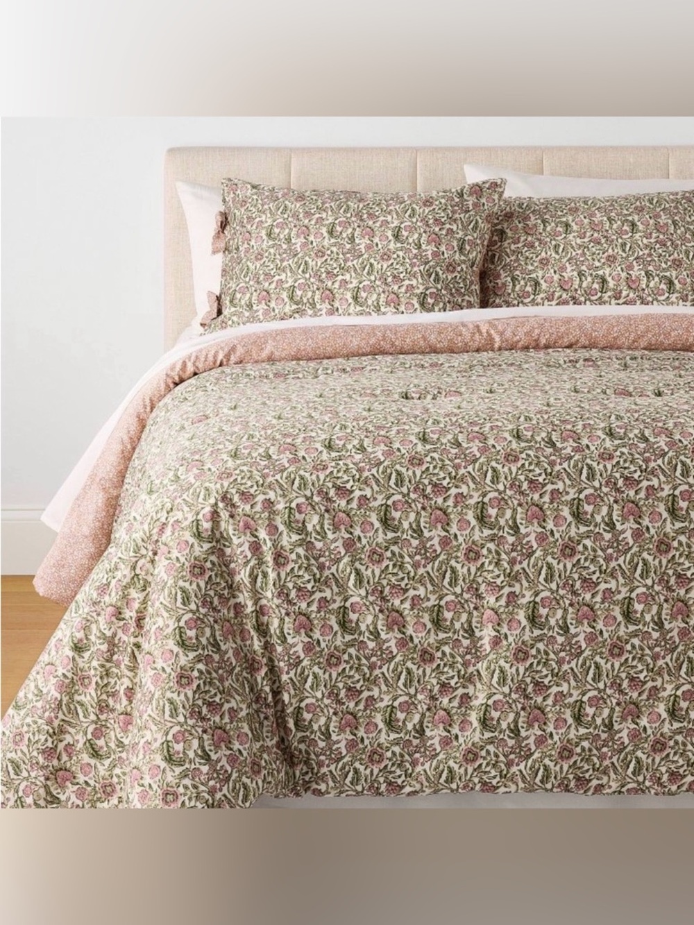 NWT 3pc Full/Queen Reversible Floral Comforter Set Pink/Green-Studio McGee